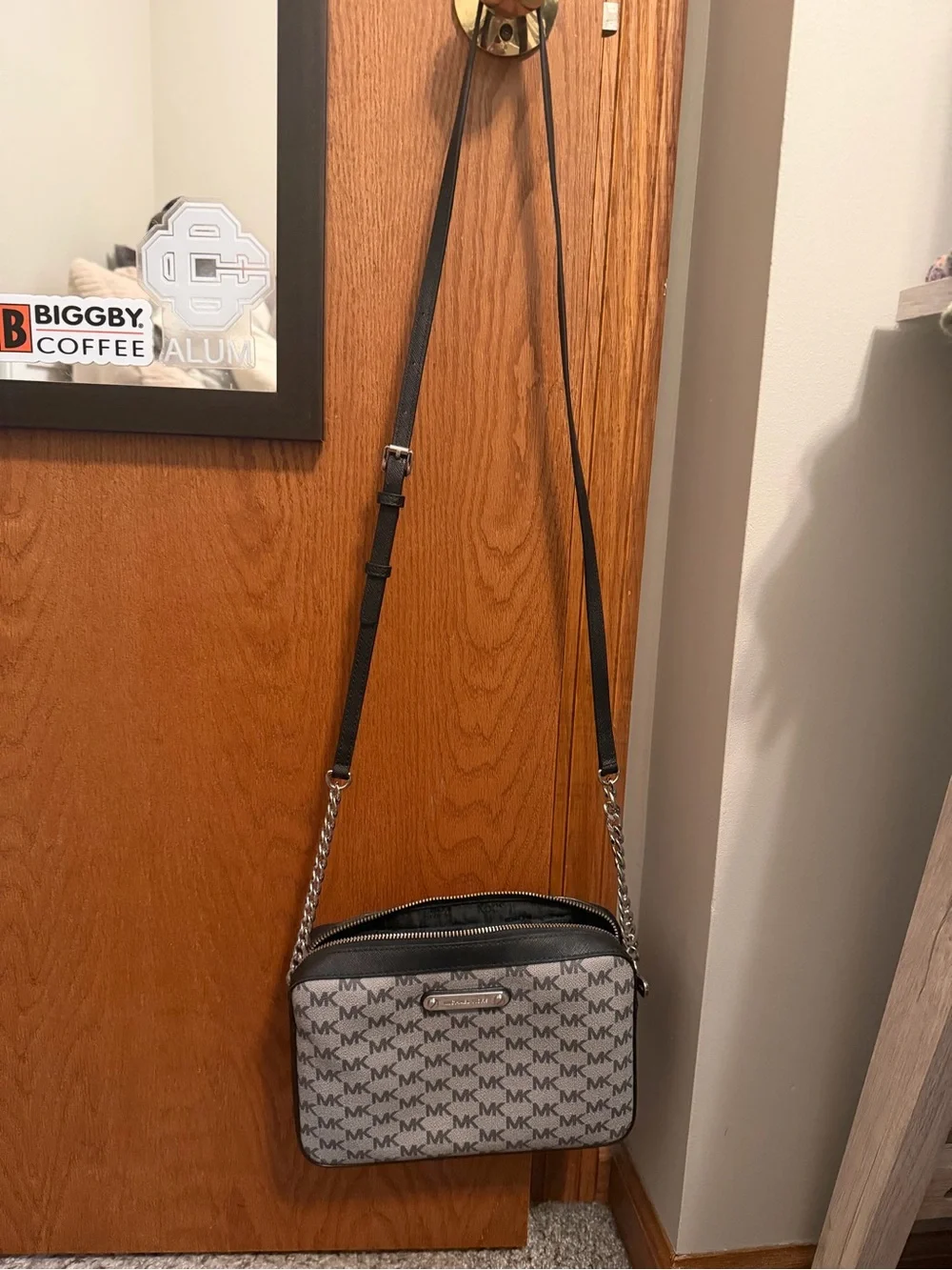 Michael Kors Gray and Black MK Monogram Crossbody